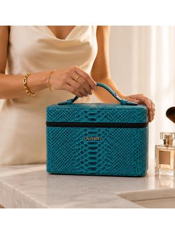 Calfnero - Genuine Leather Croco Vanity Case For Women-Teal