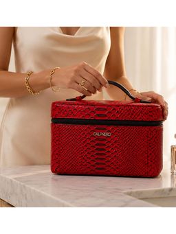 Calfnero - Genuine Leather Croco Vanity Case For Women-Red