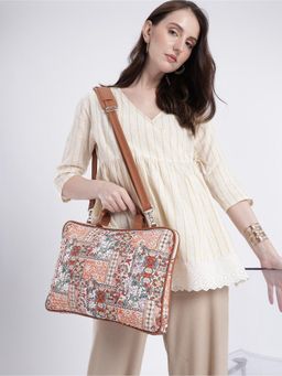 Anekaant - Petal Posh Tan Ethnic Printed Polycotton Laptop Bag