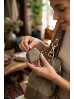 Calfnero - Genuine Leather Mini Coin Pouch Keychain-Taupe