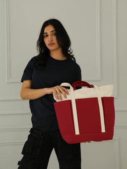 Mona B - The Verde Panel Tote Bag- Red