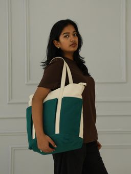 Mona B - The Verde Panel Tote Bag-Teal