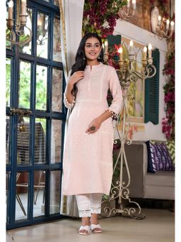 Juniper - Peach Ethnic Motif Printed Rayon Kurta with Tassels