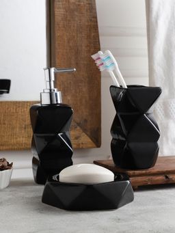 VarEesha - Hand-Made Diamond Ceramic Black Bathroom Set of 3