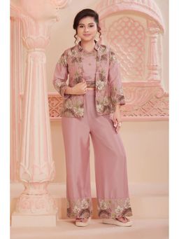 Lagorii - Pink Embroidered Top with Jacket and Palazzo