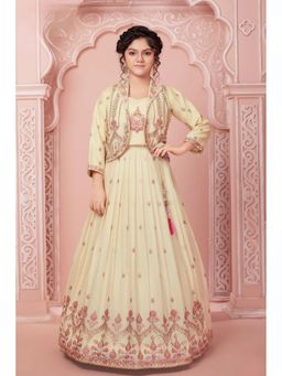 Lagorii - Cream Embroidered Choli with Jacket and Lehenga