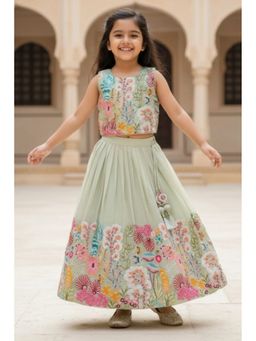 Lagorii - Pista Green Floral Embroidered Lehenga with Choli