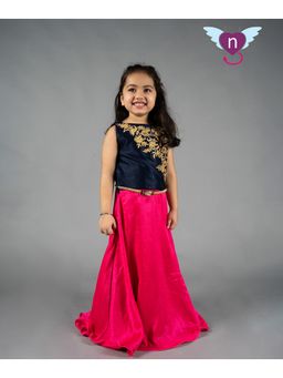 devils n angels - Navy Blue Embroidered Pink Long Gown
