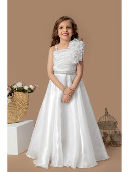 Lagorii - Designer White Floral Applique Party Wear Gown