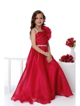 Lagorii - Designer Red Floral Applique Party Wear Gown