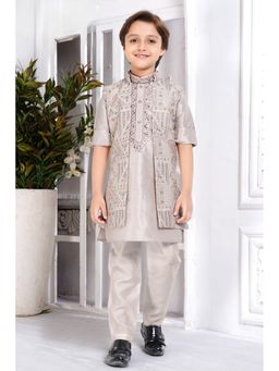 Lagorii - Beige Thread Embroidery Work Kurta with Pyjama and Jacket