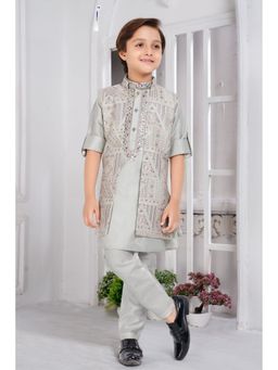 Lagorii - Pista Green Thread Embroidery Work Kurta with Pyjama and Jacket