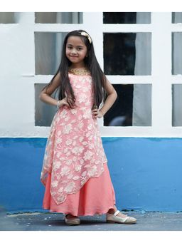 devils n angels - Peach Girls Embroidered Kids Gown