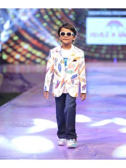 devils n angels - Boys Multicolour Printed Blazer with T-Shirt and Pocket Square