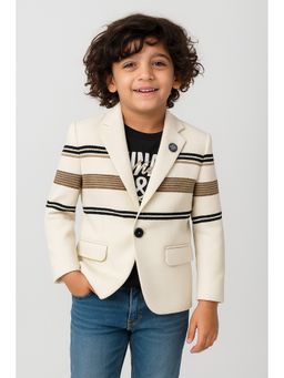devils n angels - Boys Off-White Smart Fit Striped Blazer with T-Shirt and Broach