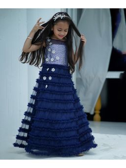 devils n angels - Navy Blue Party Wear Sequins Gown