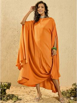 InWeave - Orange Rayon Cowel Style Kaftan Dress