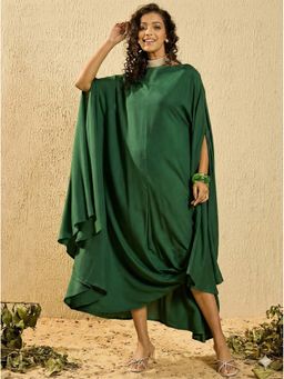 InWeave - Dark Green Rayon Cowel Style Kaftan Dress