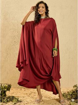 InWeave - Maroon Rayon Cowel Style Kaftan Dress