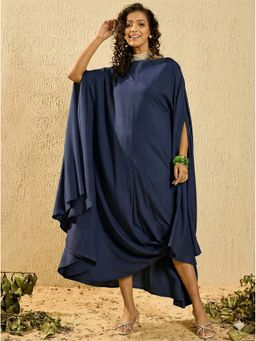 InWeave - Navy Blue Rayon Cowel Style Kaftan Dress