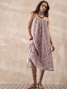 InWeave - Beige Tree Parrot Strappy Dress