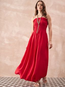 InWeave - Red Solid Off shoulder Dress