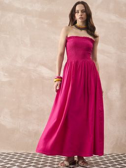 InWeave - Fuchsia Solid Pink Off shoulder Dress