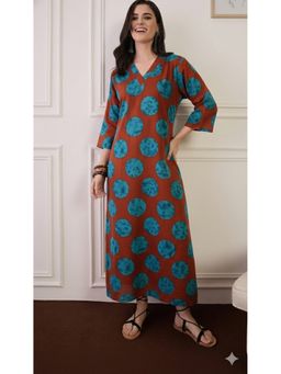 InWeave - Rust Round V-Neck Long Dress