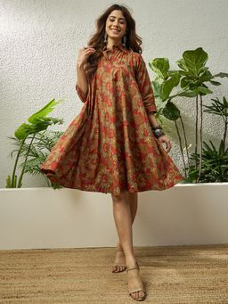 InWeave - Red Sunflower Print Flared Dress