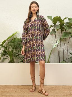 InWeave - Purple Gb Triangle V Neck Dress