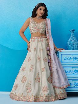Panchhi - Green Sequined Semi Stitched Lehenga and Unstitched Choli with Dupatta