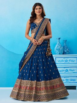 Panchhi - Blue Chinon Sequined Semi Stitched Lehenga and Unstitched Choli with Dupatta