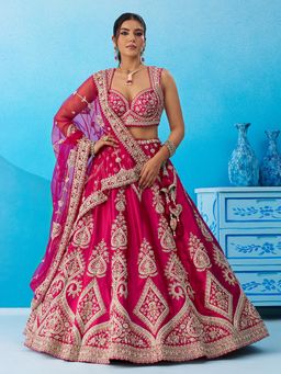 Panchhi - Pink Silk Sequined Semi Stitched Lehenga and Unstitched Choli with Dupatta