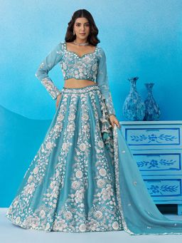Panchhi - Sea Green Sequined Semi Stitched Lehenga and Unstitched Choli with Dupatta