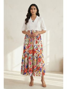 Aurelia - White Solid Rayon Straight Cropped Jacket