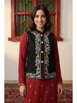 Aurelia - Black Embroidered Straight Winter Waistcoat