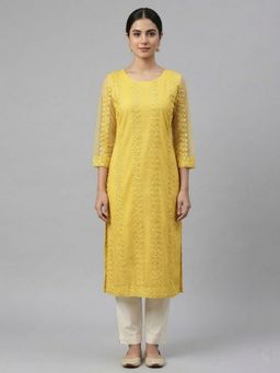Ahalyaa - Yellow Chikankari Kurta
