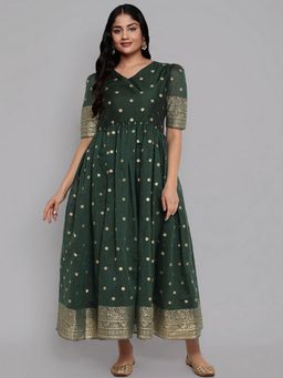 Ahalyaa - Green Printed Ethnic Dress