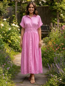 HOUSE OF JAMOTI - Pink Rosy Retro Linen Dress