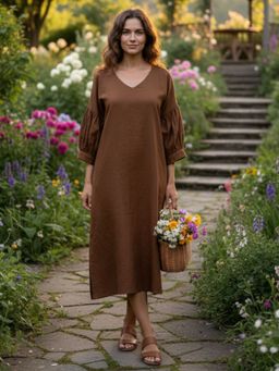 HOUSE OF JAMOTI - Dried Peony Brown Dress