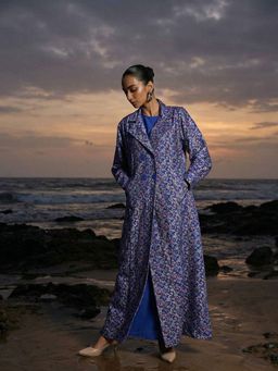 ISHIN - Rich Royal Blue Relaxed Abaya with Hijab with Blazer Dress