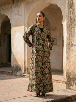 ISHIN - Rich Black Relaxed Abaya with Hijab with Blazer Dress