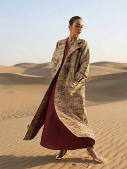 ISHIN - Rich Wine Relaxed Abaya with Hijab with Blazer Dress