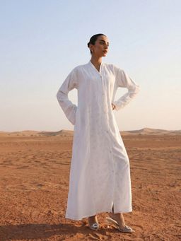 ISHIN - Rich Off White Relaxed Abaya with Hijab