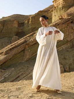 ISHIN - Rich Off White Relaxed Abaya with Jacket