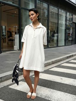 ISHIN - Comfy Off White A Line Dress
