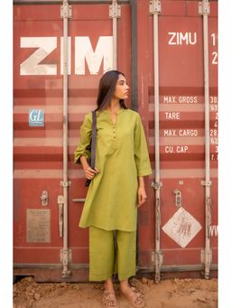 Pink Cactii - Olive Twill Straight Co-Ord Set