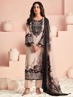 Stylee LIFESTYLE - Beige Digital Printed Unstitched Kurta with Unstitched Pant and Dupatta