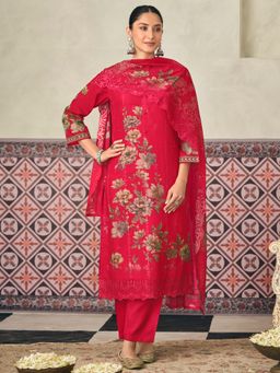 Stylee LIFESTYLE - Magenta Digital Printed Unstitched Kurta with Unstitched Pant and Dupatta