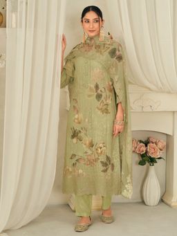 Stylee LIFESTYLE - Pista Green Embroidered Unstitched Kurta Unstitched Pant with Dupatta and Inner